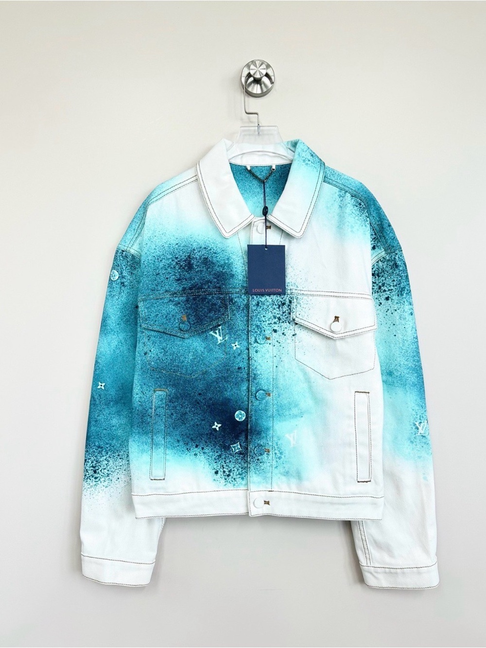 Louis Vuitton White and Teal Spray-Effect Denim Jacket